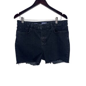 NYDJ Denim Shorts Womens 12 Black Skinny Raw Hem Lift x‎ Tuck High Rise